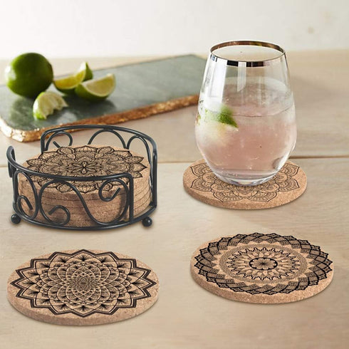 Absorbent Cork Coasters for Drinks with Holder, Housewarming Gifts for New Home, Living Room Decor, Apartment Decor