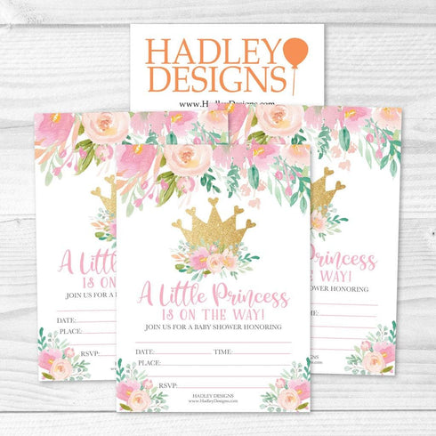 Hadley Designs 25 Girl Baby Shower Invitations - Princess Theme Baby Shower Invitations, Baby Sprinkle Invitations