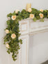 PARTY JOY 6.56ft Eucalyptus Garland with 8 Champagne Roses, Lush Floral Greenery for Party Wedding Decor