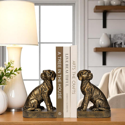 Decorative Bookends for Shelves, Dog Book Ends for Heavy Books, Labrador Retriever Statues Bookends for Heavy Books