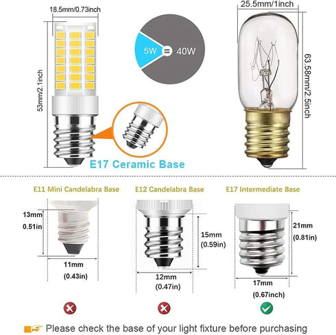 TAIYALOO E17 LED Bulb Dimmable - 5W Microwave Oven Bulb, 40W Halogen Replacement, Natural White 4000K (2 Pack).