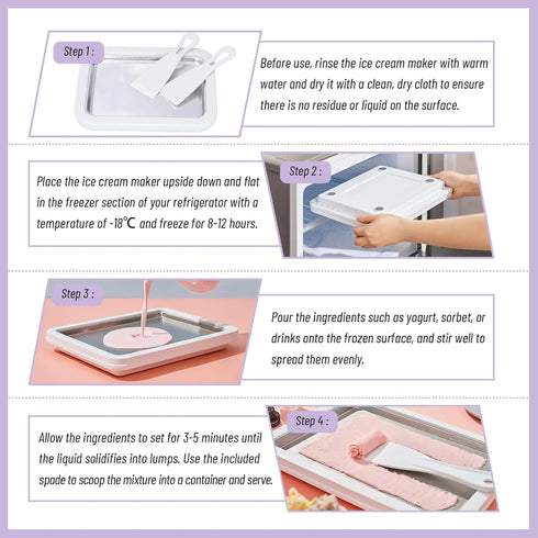 2 Frozen Rolled Ice Cream Maker Instant Ice Cream Maker with Spatulas Yoghurt Plate Homemade DIY Instant Gelato