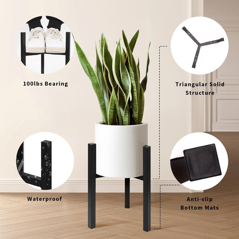 12 14 16 inch Plants-1ps IZIDDO Adjustable Plant Stand Indoor, Black Metal Planter Stands Outdoor, Mid Century Modern
