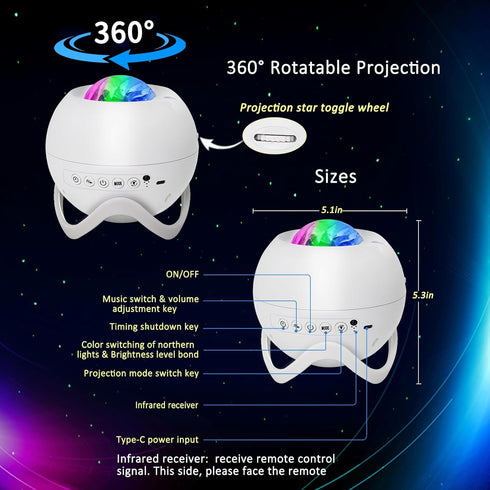 MHAZDZE Galaxy Projector for Bedroom, Star Projector, White Noise with Bluetooth Speaker, Timer, Night Light,for Party