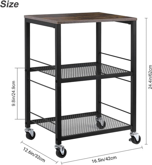 LIANTRAL 3 Tier Rolling Cart, Brown Kitchen Utility Cart on Wheels for Kitchen, Bathroom, Living Room, Office