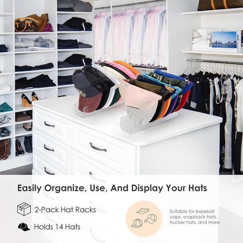 HAYVAN Hat Stand for Baseball Caps Display and Organizer - 2 Pack Holds 14 Caps, No Install Frosted Clear Acrylic