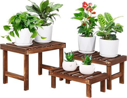 3 Tiered Small Plant Stands Shelf Indoor Outdoor,Wood Flower Pot Stand Holders