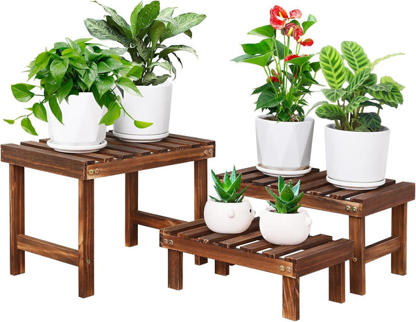 3 Tiered Small Plant Stands Shelf Indoor Outdoor,Wood Flower Pot Stand Holders