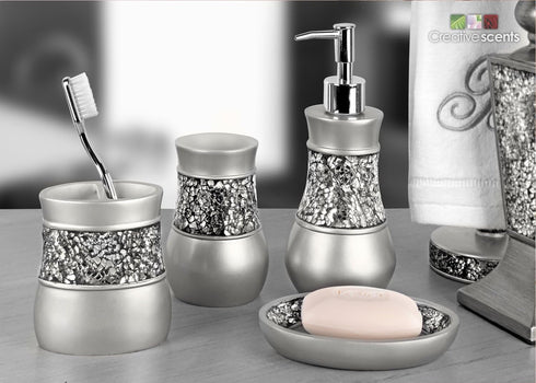 Crackled Glass Silver Hand Soap Dispenser - Decorative Countertop Lotion Dispenser for Bathroom