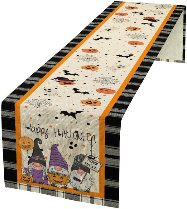 Nitmbi Halloween Table Runner,Buffalo Plaid Gnome Bat Pumpkin Ghost Pattern Retro Table Runner