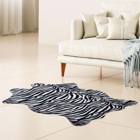 Zebra Print Rug, 3.6x2.5 Feet, Faux Animal Print, Non-Slip Area Rug for Living Room Bedroom Decor