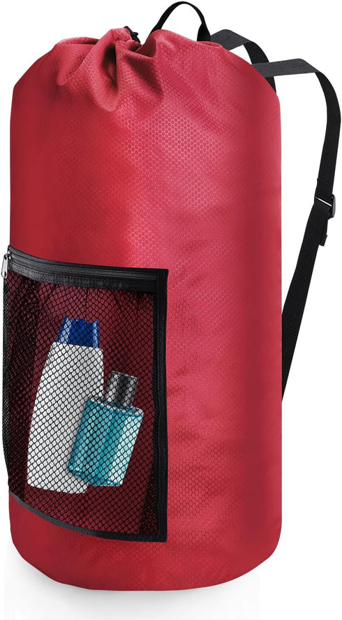 Portable Laundry Bag Backpack, Adjustable Shoulder Straps, Travel Dirty Laundry Bag with Drawstring Closure
