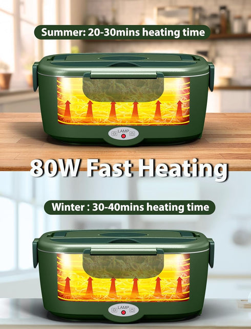 Electric Lunch Box for Adults, 80 W Fast Heating Portable Food Warmer with 2 Stainless Steel Containers