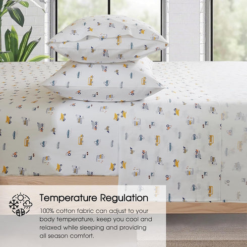 Set 100% 16" Ivellow Twin Sheets Kids Natural Cotton Sheets Soft Breathable Durable Lightweight Crispy Percale Bed