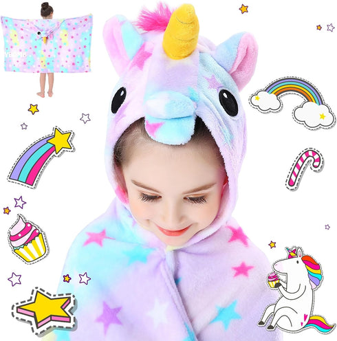 Unicorn Gifts for Girls Wearable Fleece Soft Throw Blanket Cute Hooded Bath