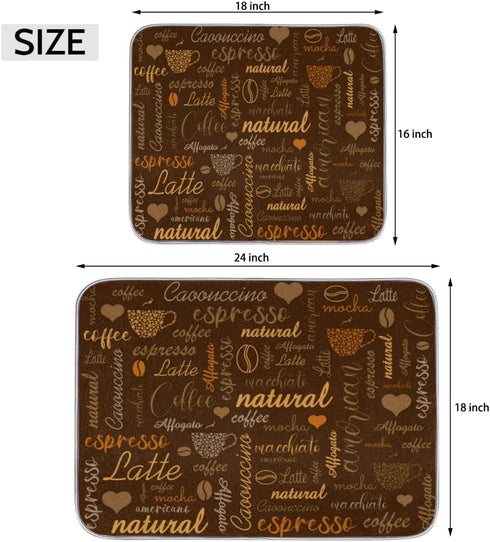 Coffee Dish Drying Mat Coffee Bar Mat for Countertops, Coffee Bar Accessories, Quick Dish Drying Mat for Kitchen Counter, 18"x24", Brown