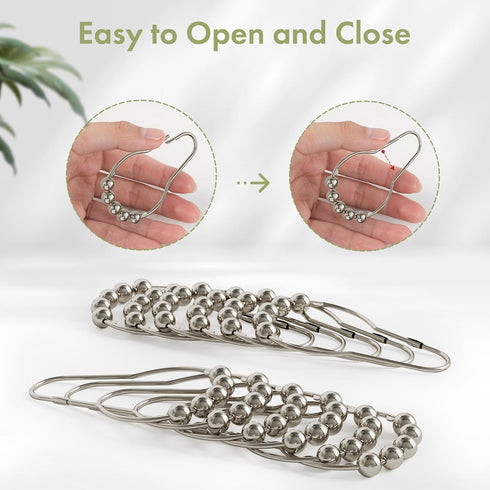 Amazer Shower Curtain Hooks - Decorative Rust Proof Stainless Steel Set of 12 for Bathroom Shower Rods