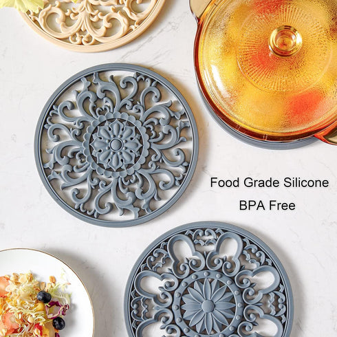 Set of 3 Extra Thick Silicone Trivet Mats for Hot Dishes, Pots, Pans, Protects Table and Countertop, White