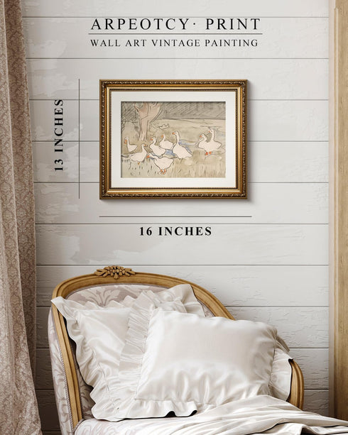13x16 inch ARPEOTCY Vintage Gold Framed Wall Art, Farmhouse Nursery Duck Paintings, Rustic Canvas Prints Artwork