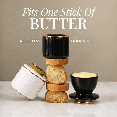 Countertop Counter Butter Crock with Lid for Black and Gold Ceramic French Butter Dish for Soft Butter, Airtight Water