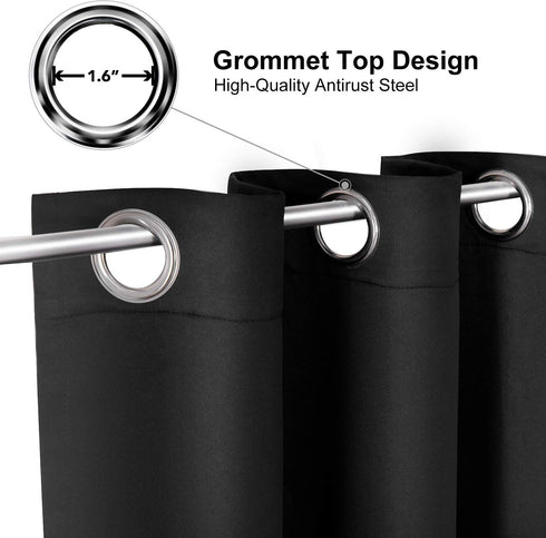 ChrisDowa Small Grommet Window Curtains for Kitchen and Bedroom, Thermal Insulated Room Darkening (2 Panels, Black, 34