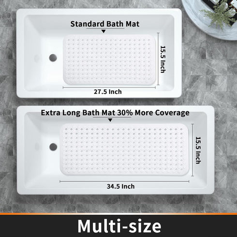 Yimobra Non Slip Bath Mat, 34.5"x15.5" Long Tub Mat with Suction Cups, Machine Washable, White