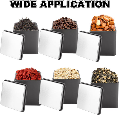 12 Pack 3 Oz WOPPLXY Minimalist Black Square Metal Tea Tins, Loose Leaf Tea Storage Containers with Airtight Lids
