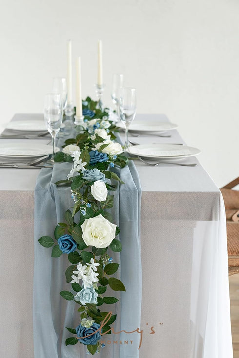 5FT Ling's Moment Dusty Blue Artificial Flower Garland Rose Leaves Floral Garland Arch Flowers Vine Table Centerpieces