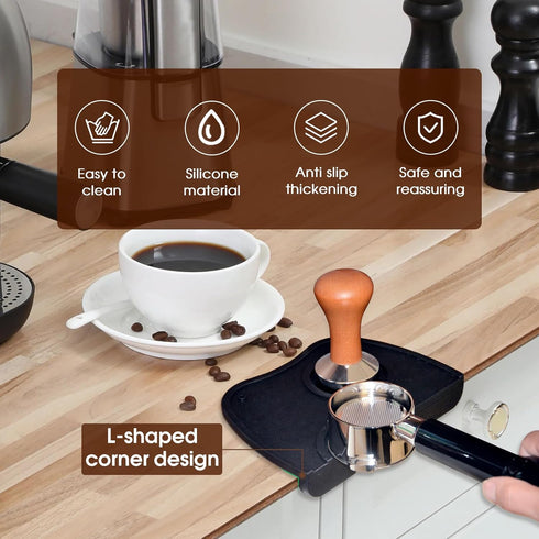 6.3 inch Large Espresso Knock Box, Silicone Tamper Mat Set with Removable Knock Bar for Home Office Barista Tools