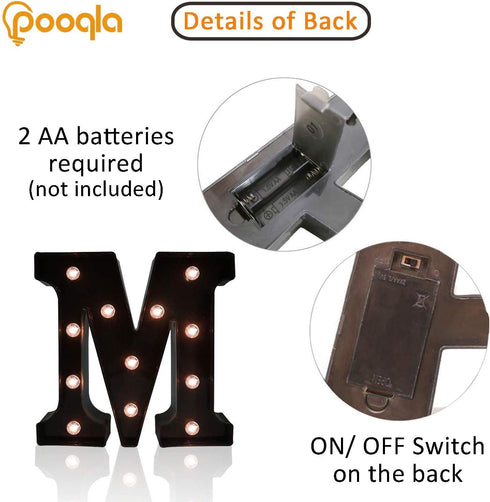 Decorative LED Illuminated Marquee Sign - Alphabet Letters with Lights for Wedding, Birthday, Christmas, Home Bar M,