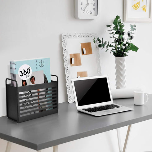 Magazine Rack, File Holder Organizer Bin for Magazines, Books, Newspapers, Tablets in Home Office, Black