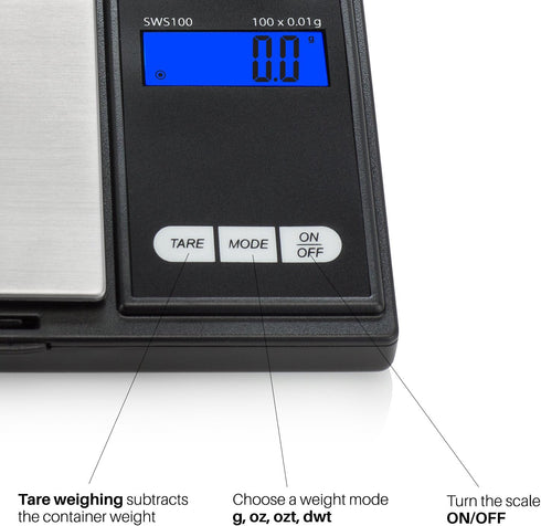 Smart Weigh Digital Pocket Gram Scale, 1000g x 0.1 Grams, Black, Battery Included