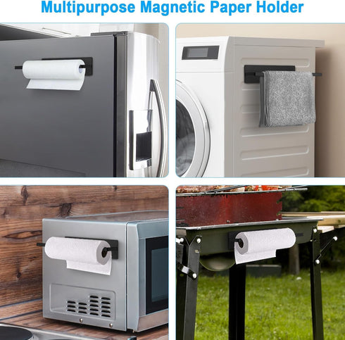 Black Paper Towel Holder, Magnetic Paper Towel Holder for Fridge, Toilet Paper Roll Holder Magnet Towel Rack Wall Mount
