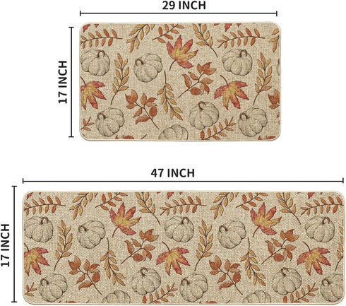 Artoid Mode Pumpkins Fall Kitchen Mats Set of 2, Autumn Maple Leaves Home Decor Low-Profile Rugs for Floor