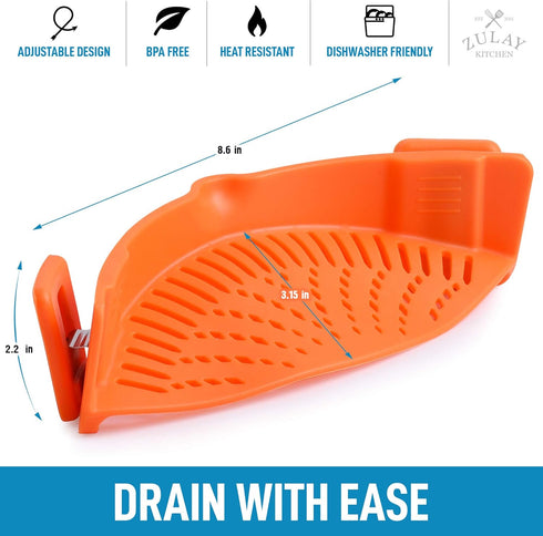 Zulay Silicone Pot Strainer - Adjustable Snap On Strainer for Most Pans & Pots, Food Grade, Heat Resistant, Colander