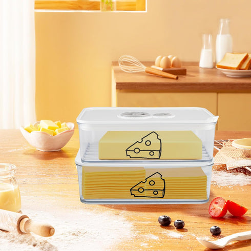 Yomjarl 2 Pcs Cheese Container for Refrigerator,Cream Cheeses Storage Box,Cheese Keeper with Airtight Lid and Time
