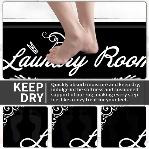 Laundry Room Rug Runner, 17.7"x45" Non Slip Black Laundry Rugs, Farmhouse Washable Floor Mats for Laundry Room