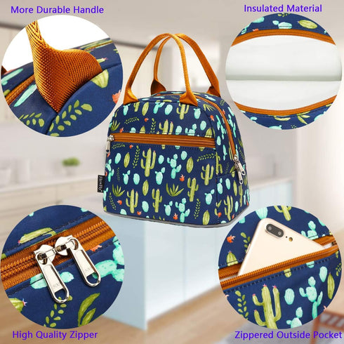 FlowFly Insulated Lunch Cooler Bag - Cactus Tote Bag Organizer for Men and Women
