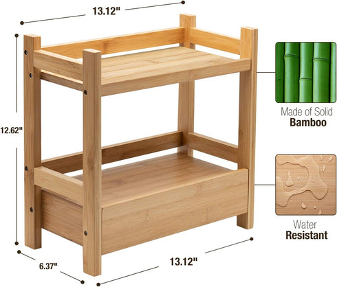Sorbus 2-Tier Bamboo Countertop Shelf with Hidden Drawer, Makeup Organizer, Multi-Purpose Storage for Skincare