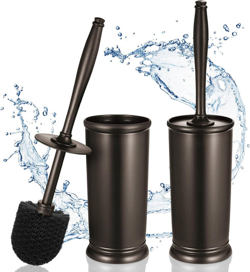 HAMITOR Toilet Bowl Brush Holder Set: 2 Pack Modern Deep Cleaning Bathroom