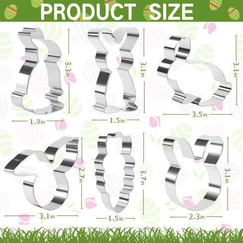Easter Cookie Cutters Set, 6 Pieces Stainless Steel, Rabbit, Bunny, Carrot, Rabbit Face Shapes Biscuit Cutters