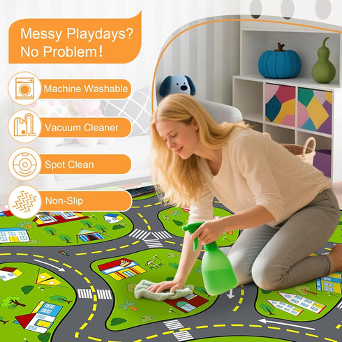 3x5 Car Play Rug City Life Traffic Road Kids Rug, Educational Road Carpet Kids Play Mat for Floor Nursery Toddler