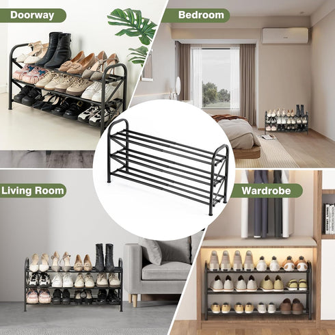 3-Tier Closet, 16"-32" Closet Shoe Rack for Expandable ShoeRackAdjustable for Entryway Doorway SturdyMetal, Black