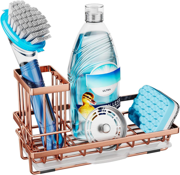 Consumest Sponge Holder for Kitchen Sink: Stainless Steel Sink Caddy with Removable Drip Tray for Soap Storage