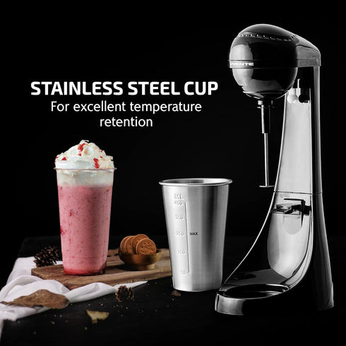 OVENTE Classic Milkshake Maker Machine 2 Speed with 15.2 Oz Stainless Steel Mixing Cup, Compact & Easy Clean Drink Mixer Blender for Malted Milk, Soft Ice Cream, and Protein Shakes, Black MS2070B by OVENTE
