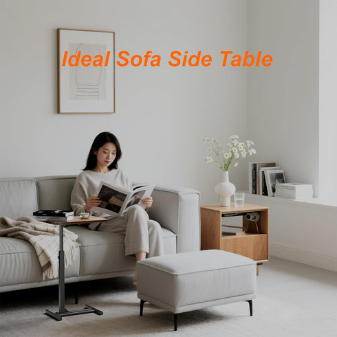 360 TV Tray Table for Small Spaces with Swivel Tabletop & Height Adjustable,C Shaped Sofa Arm End Side Table, Bed Tray