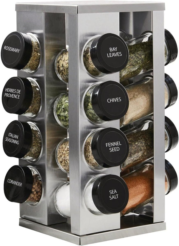 Kamenstein 16 Jar Heritage Revolving Countertop Spice Rack Organizer with Spices Included,