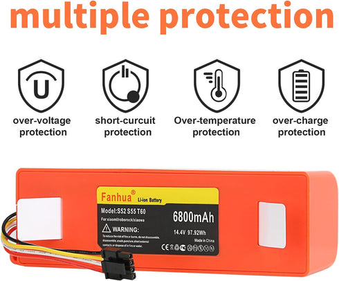 Replacement Battery 14.4V 6800mah Li-ion for Xiaomi Mijia Roborock S50 S51 S55 S5 E20 E25 C10 T6 T60 T65 S6 E35