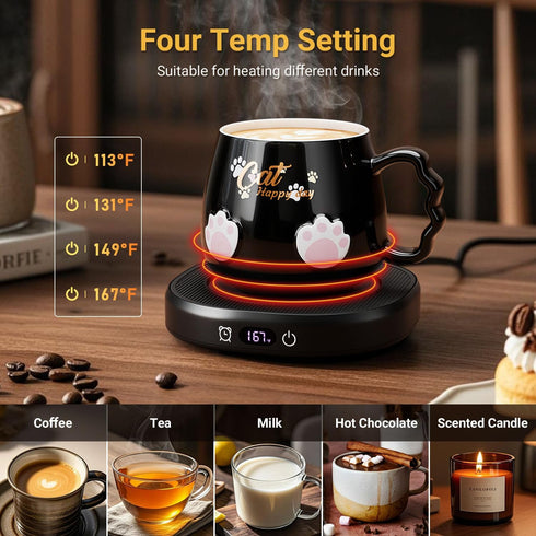 Bgbg Set, 4 Setting 167/ 75, 8 Coffee Mug Warmer & Cute Cat Mug Beverage Cup Warmer for Desk Home Office
