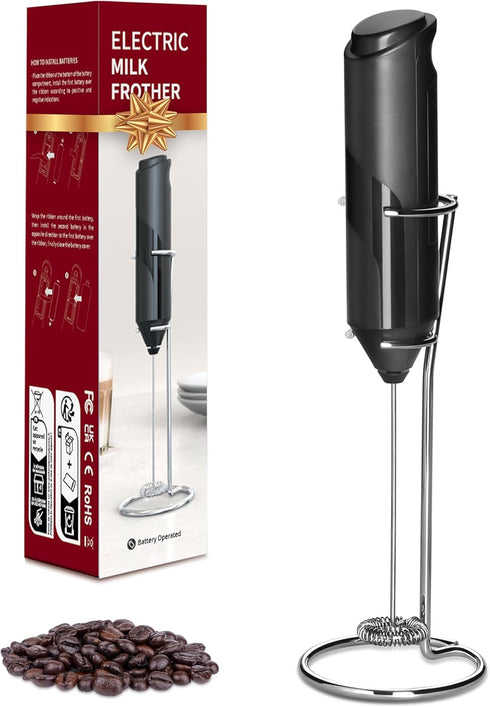 YSSOA Electric Milk Frother Handheld with Stainless Steel Stand Battery Operated Whisk